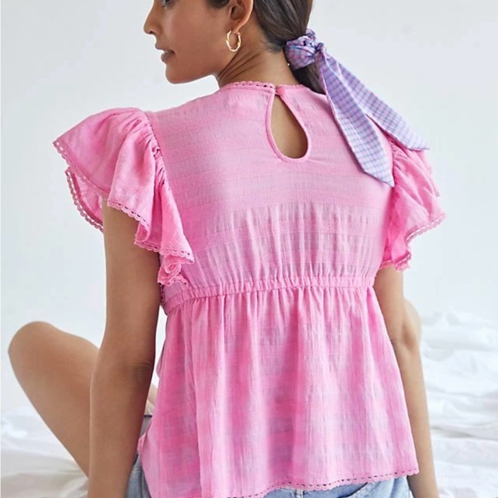 Anthro Plenty Tracy Reese Pink Embroidered Boho Top XL - Picture 3 of 10